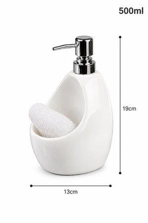 Porselen Sıvı Sabunluk 500 ml Sünger Hazneli Krom Pompalı Şık Mutfak ve Banyo Sabunluk