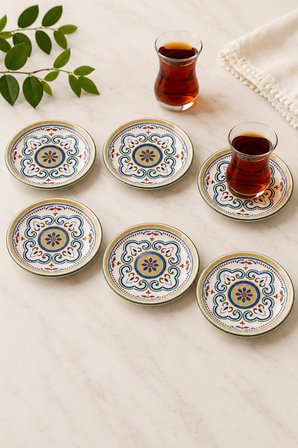 6 lı Porselen Çay Tabağı, Porselen Çay Tabak Anadolu Yeşil