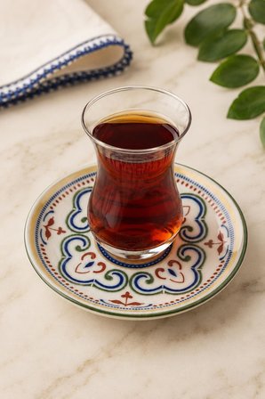 6 lı Porselen Çay Tabağı, Porselen Çay Tabak Anadolu Yeşil