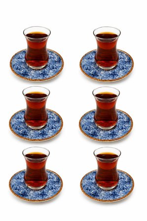 6 lı Porselen Çay Tabağı, Porselen Çay Tabak Mavi Çiçekli