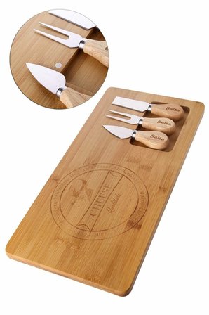 38 x 19 cm Bambu Peynir Sunum Tepsisi – Peynir ve Çerez Servis Tahtası, Bıçak Setli