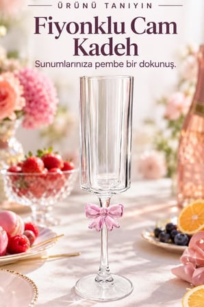 3 lü Borosilikat Cam Kadeh Bardak 250ml Pembe Fiyonk Detay
