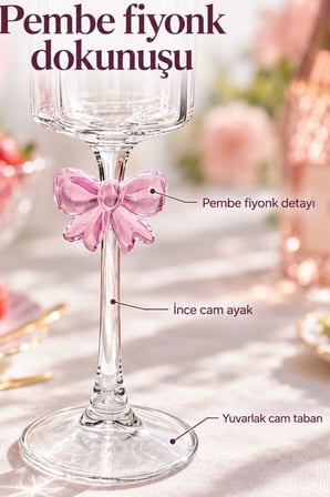 3 lü Borosilikat Cam Kadeh Bardak 250ml Pembe Fiyonk Detay
