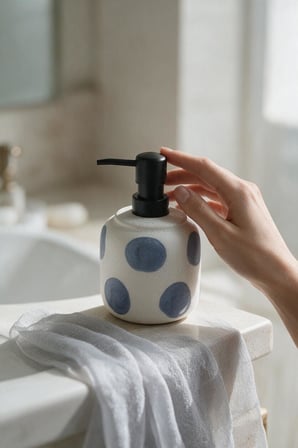 Taş Dokulu Porselen Sıvı Sabunluk Mavi Benekli 300ml