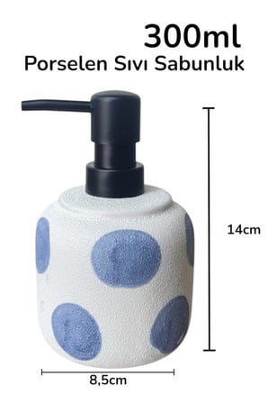 Taş Dokulu Porselen Sıvı Sabunluk Mavi Benekli 300ml