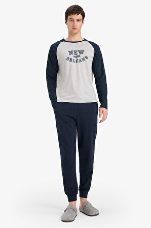 DeFacto Regular Fit Pijama Takımı Baskılı Uzun Kollu Üst Uzun Alt E0496AX25SPGR93