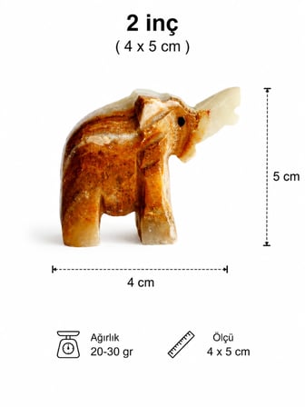 Doğal Oniks Taşı Fil Biblo 2 İnç (5,1 cm) El Yapımı Dekoratif Fil Figürü | Masa Üstü Ev Ofis Dekoru Hediyelik Doğal Taş Biblo
