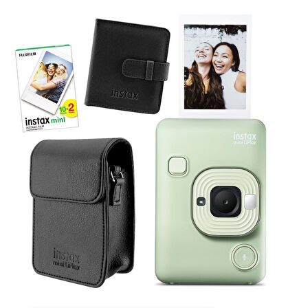 Fujifilm Instax Mini LiPlay Hybrid Matcha Green Fotoğraf Makinesi 20'li Film Albüm ve Deri Kılıf Hed