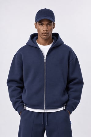 Erkek Lastik Detaylı Panda Oversize Zip Lacivert