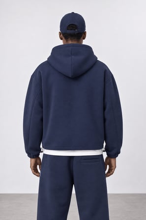 Erkek Lastik Detaylı Panda Oversize Zip Lacivert