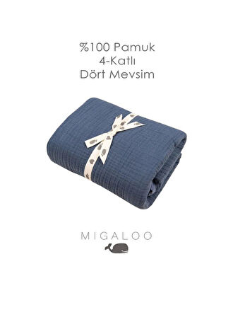 Mixi Baby Migaloo Müslin Örtü Dört Katlı 90x120 cm Lacivert