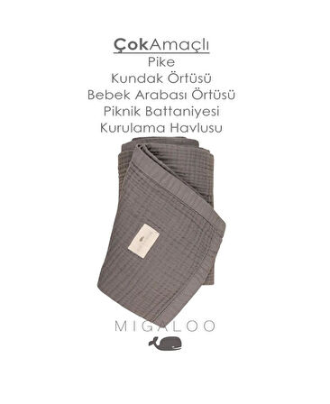 Mixi Baby Migaloo Müslin Örtü Dört Katlı 90x120 cm Gri