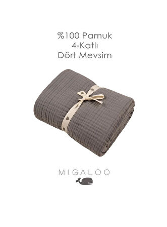 Mixi Baby Migaloo Müslin Örtü Dört Katlı 90x120 cm Gri