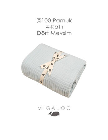 Mixi Baby Migaloo Müslin Örtü Dört Katlı 90x120 cm Mavi