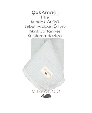 Mixi Baby Migaloo Müslin Örtü Dört Katlı 90x120 cm Mavi