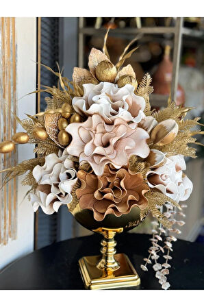 Yapay Çiçekli Gold Kare Ayaklı Vazo