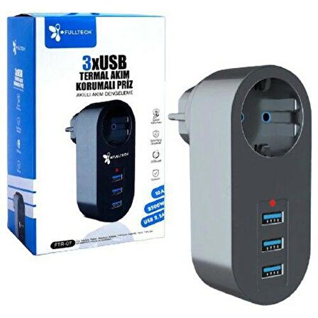 1xPriz, 3xUSB,  2500W, 10A, Akım Korumalı Priz