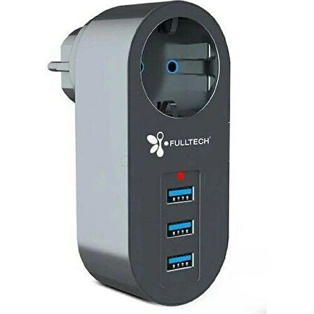 1xPriz, 3xUSB,  2500W, 10A, Akım Korumalı Priz