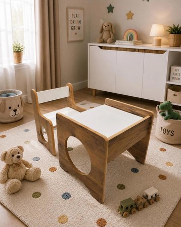 Pema Home %100 MDF Montessori Aktivite Masası, Çocuk Oyun Çizim Masa Sandalye Takımı