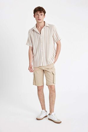 Relax Fit Düz Paça Gabardin Bermuda