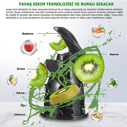 Rowenger Slow Juicer Yavaş Sıkım Katı Meyve Sıkacağı Soğuk Sıkım Meyve Sıkacağı