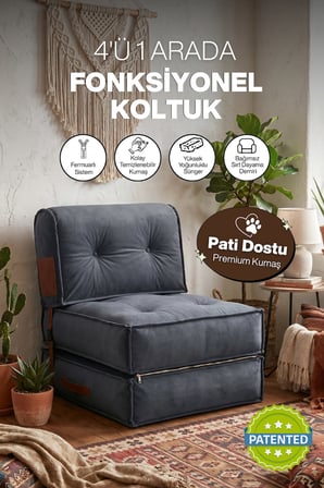 Reyo Pufymax Comfy Plus Koltuk Minder Modüler Yer Koltuğu Sırt Destekli 75x75x85cm Yıkanabilir Gri