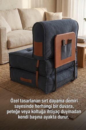 Reyo Pufymax Comfy Plus Koltuk Minder Modüler Yer Koltuğu Sırt Destekli 75x75x85cm Yıkanabilir Gri