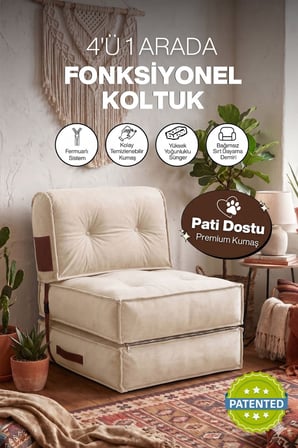 Reyo Pufymax Comfy Plus Koltuk Minder Modüler Yer Koltuğu Sırt Destekli 75x75x85cm Yıkanabilir Krem
