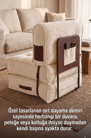 Reyo Pufymax Comfy Plus Koltuk Minder Modüler Yer Koltuğu Sırt Destekli 75x75x85cm Yıkanabilir Krem