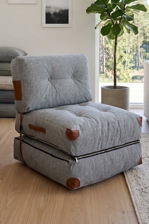 Reyo Pufymax Comfy Bohem Koltuk Yatak, Katlanır Berjer & Modüler Yer Yatağı 75x75x 85 cm Keten Gri
