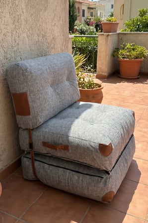 Reyo Pufymax Comfy Bohem Koltuk Yatak, Katlanır Berjer & Modüler Yer Yatağı 75x75x 85 cm Keten Gri