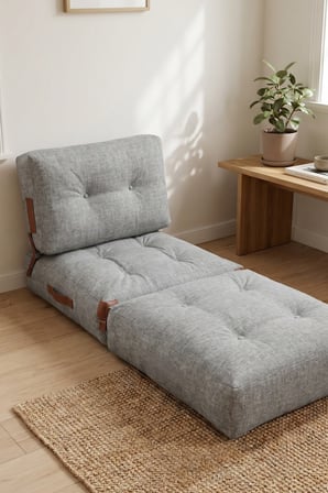 Reyo Pufymax Comfy Bohem Koltuk Yatak, Katlanır Berjer & Modüler Yer Yatağı 75x75x 85 cm Keten Gri