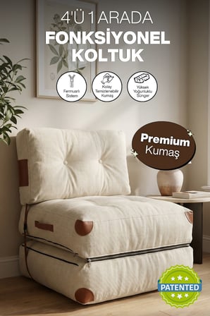 Reyo Pufymax Comfy Bohem Koltuk,Olabilen Katlanır Berjer & Modüler Yer Yatağı 75x75x 85 cm KetenKrem