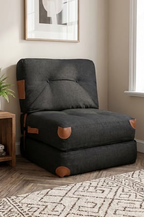 Reyo Pufymax Comfy Bohem Koltuk Yatak,Katlanır Berjer & Modüler Yer Yatağı 75x75x85 Siyah Keten