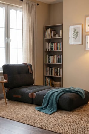 Reyo Pufymax Comfy Bohem Koltuk Yatak,Katlanır Berjer & Modüler Yer Yatağı 75x75x85 Siyah Keten