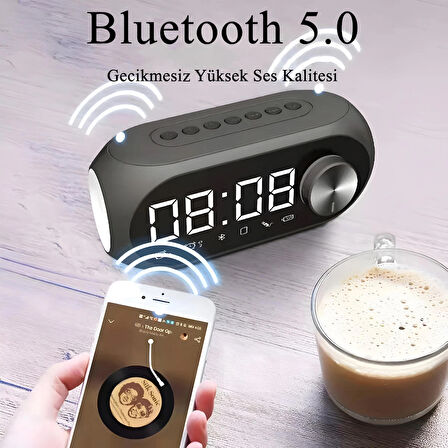 Dijital Alarmlı Saat, Bluetooth Uyumlu Şarjlı Stereo Hoparlör, S8 RGB Kablosuz Led Ayna Ekran  Işıklı Müzik Çalar MP3 Fm Ev Ofis için Şarj Edilebilir 