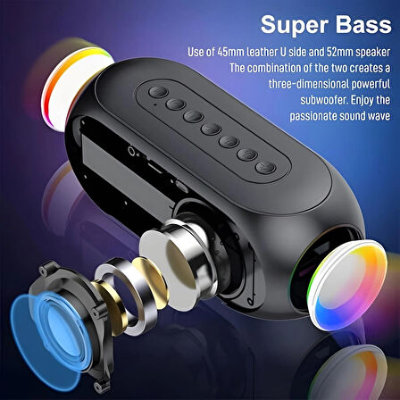 Dijital Alarmlı Saat, Bluetooth Uyumlu Şarjlı Stereo Hoparlör, S8 RGB Kablosuz Led Ayna Ekran  Işıklı Müzik Çalar MP3 Fm Ev Ofis için Şarj Edilebilir 