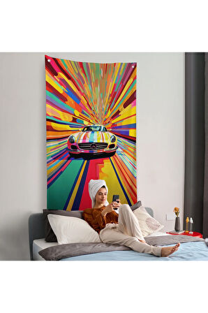 Renkler İçinden Çıkan Mersedes Duvar Örtüsü-7959