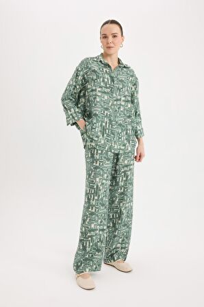 DeFacto Wide Leg Rahat Pantolon Geniş Bol Paça Desenli Yüksek Bel C4042AX25SPGN158