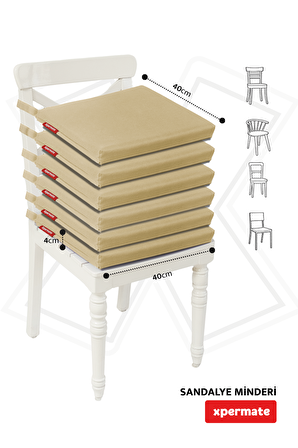 Xpermate Fermuarlı 6'lı Sandalye Minderi Su İtici Kumaş 40x40 Cm Bej