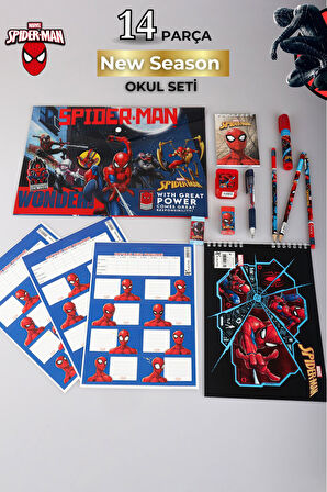 LİSANSLI SPIDERMAN 14 PARÇA KIRTASİYE SETİ,ÇITÇIT DOSYA,OKUL ETİKETİ,BLOKNOT,3 ADET KURŞUN KALEM,KALEMTRAŞ,ROKET SİLGİ 