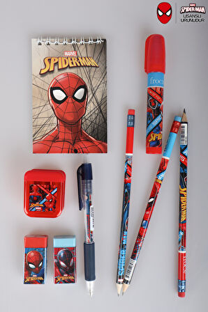 LİSANSLI SPIDERMAN 9 PARÇA KIRTASİYE SETİ UÇLU KALEM,BLOKNOT,3 ADET KURŞUN KALEM,KALEMTRAŞ,ROKET SİLGİ 