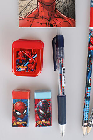 LİSANSLI SPIDERMAN 9 PARÇA KIRTASİYE SETİ UÇLU KALEM,BLOKNOT,3 ADET KURŞUN KALEM,KALEMTRAŞ,ROKET SİLGİ 
