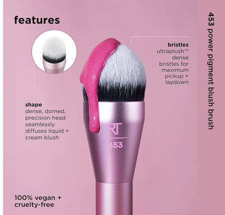 Real Techniques Power Pigment Allık Makyaj Fırçası, Sıvı ve Krem Allık İçin Yanak Fırçası, Yoğun, Sentetik Kıllar, Hassas Uygulama İçin Benzersiz Sivri Şekil, Vegan ve Zulüm İçermez, 1 Adet