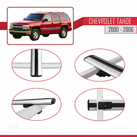 Chevrolet Tahoe 2000-2006 Arası ile Uyumlu BASIC Model Ara Atkı Tavan Barı Gri 2 Adet