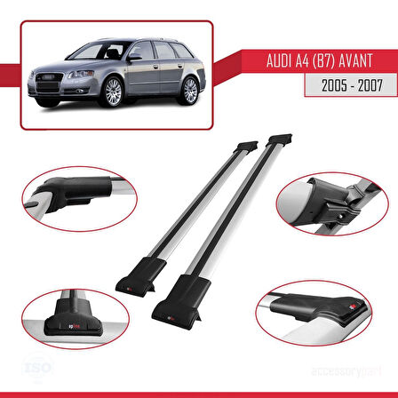 A4 (B7) Avant 2005-2007 Arası ile Uyumlu FLY Model Ara Atkı Tavan Barı Gri 2 Adet