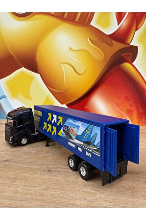 Volvo Siyah 4x2 ve Dorse Tır Çekici Oyuncak Metal Tır Çekici Dorseli Oyuncak Tır Kapakları Açılır