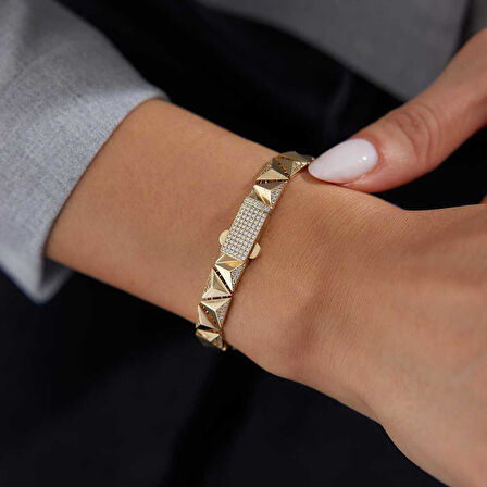 Yarı Taşlı Kilit Piramit Bileklik