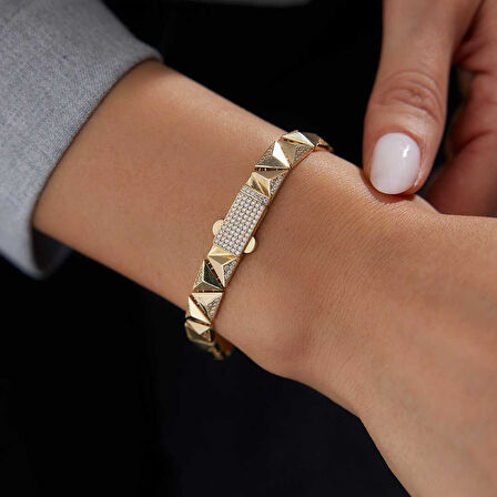 Yarı Taşlı Kilit Piramit Bileklik