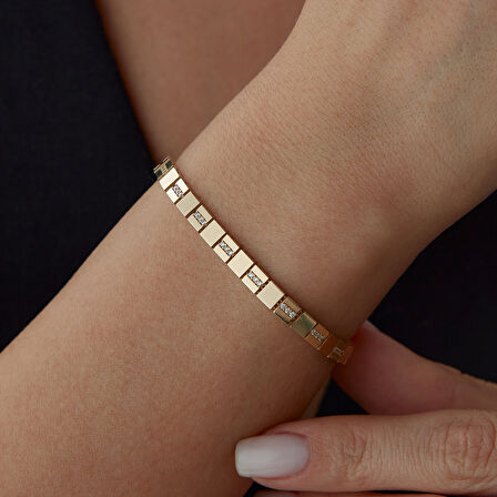 Square Taşlı Plaka Bileklik